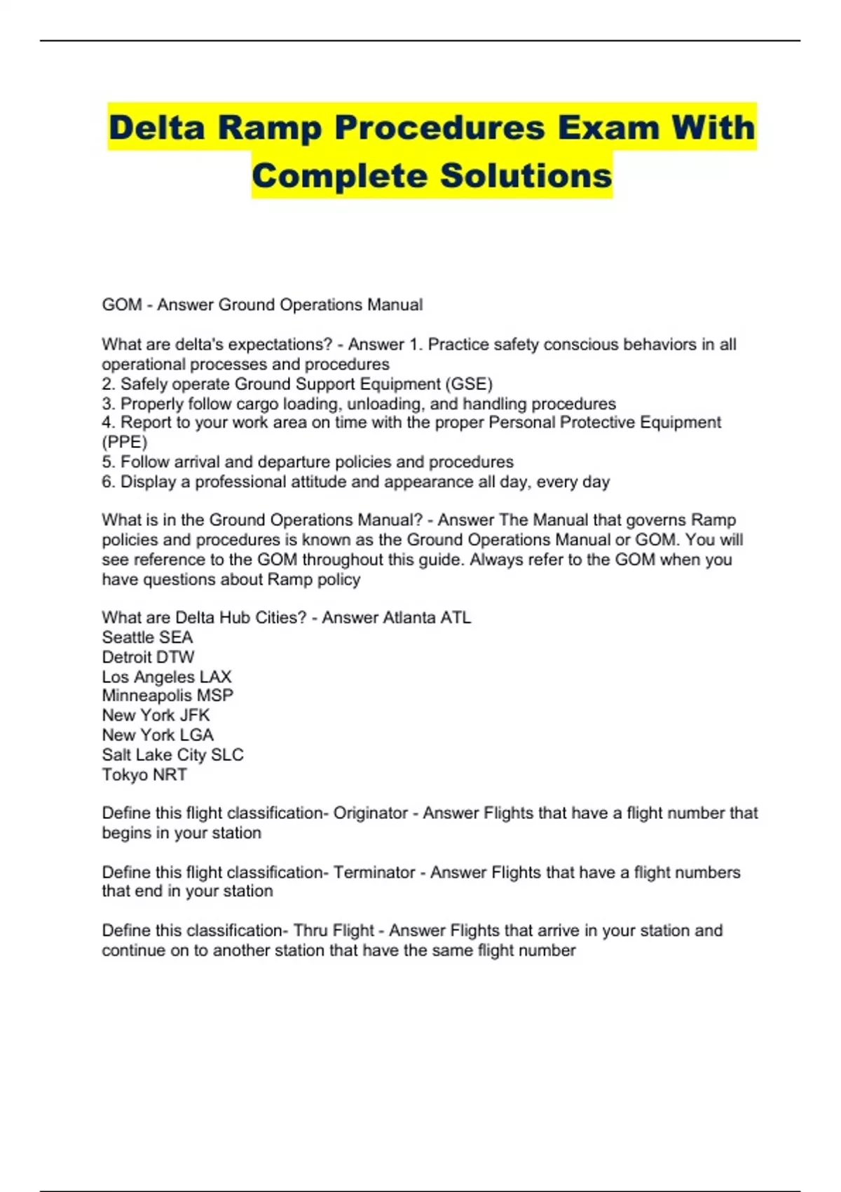 Delta Ramp Procedures Exam With Complete Solutions Delta Ramp