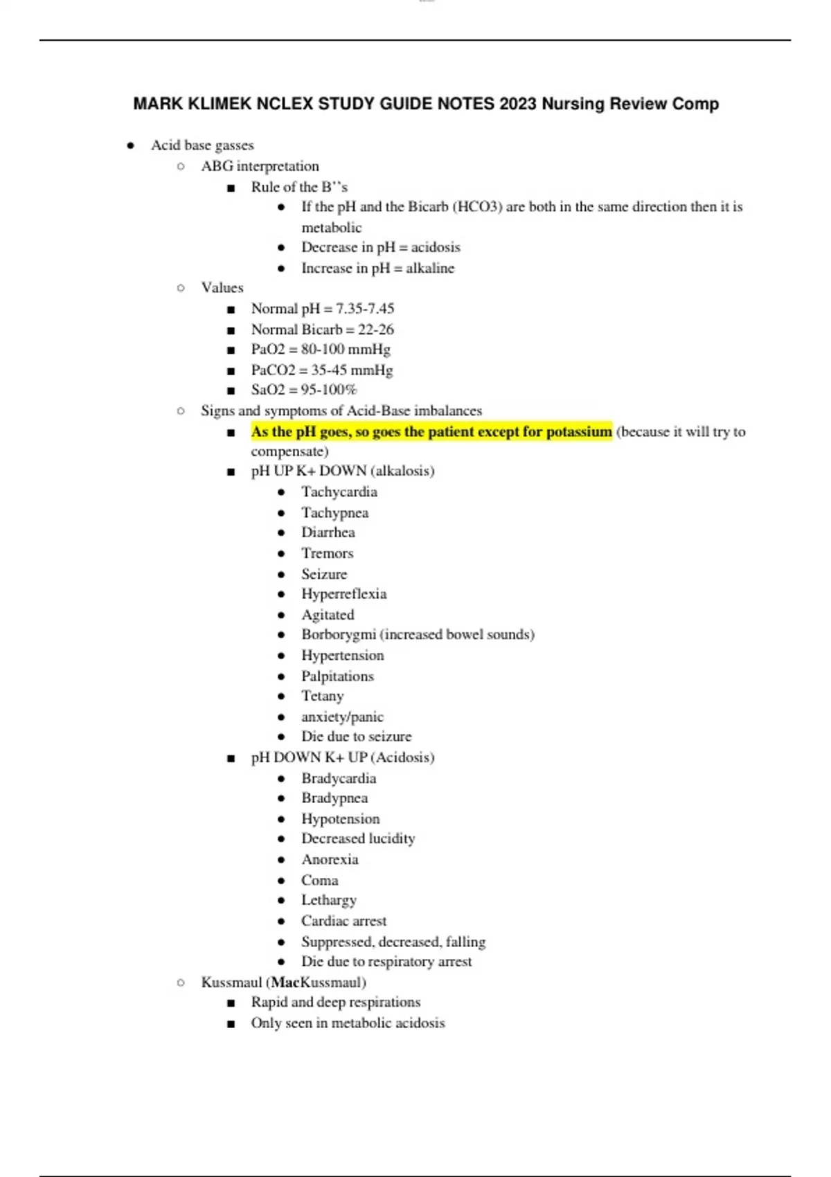 Mark Klimek Nclex Study Guide Notes 2023 Nursing Review Comp Nclex