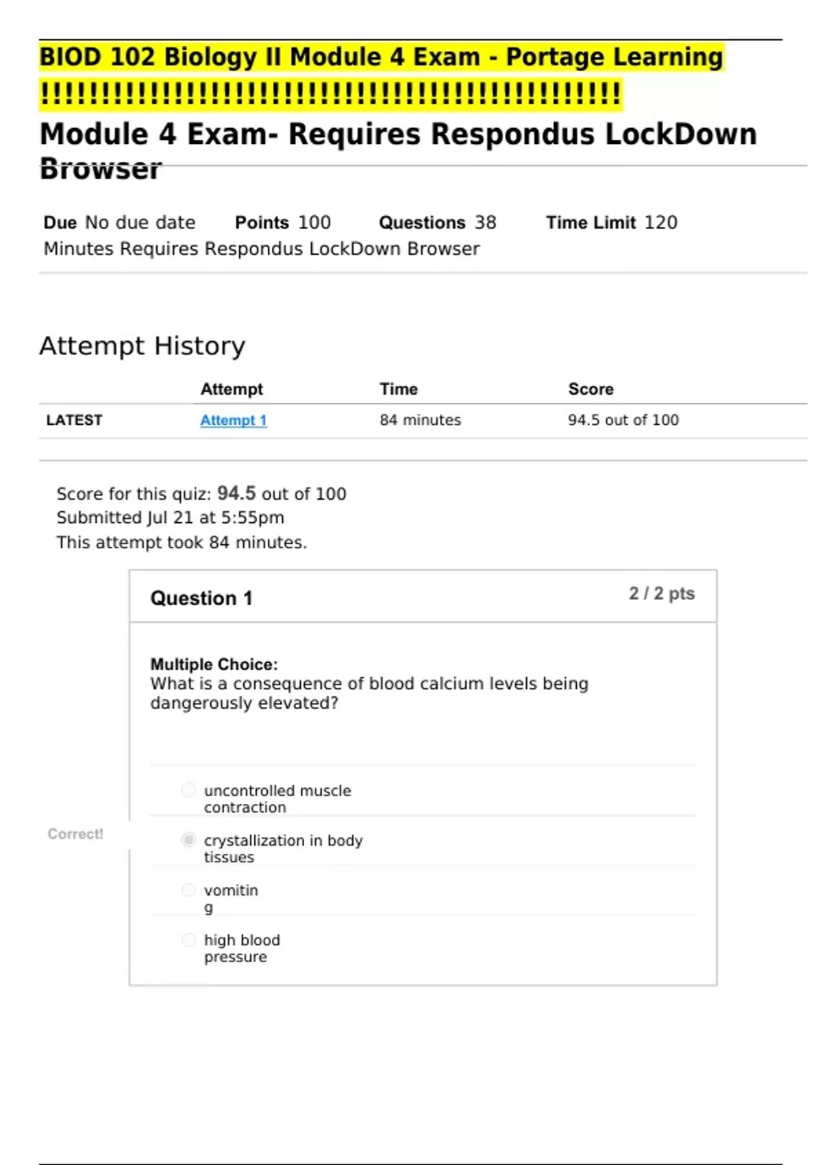 BIOD 102 Biology II Module 4 Exam - Portage Learning questions and ...