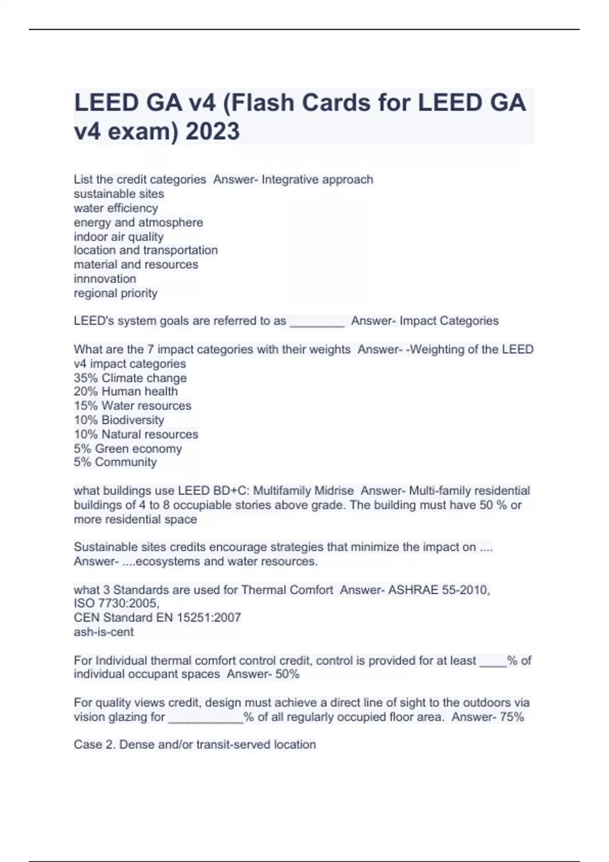 LEED GA v4 (Flash Cards for LEED GA v4 exam) 2023 - LEED - Stuvia US