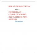 	HESI A2 ENTRANCE EXAM  FOR 	CHAMBERLAIN COLLGE OF NURSING 	2023 QUESTIONS WITH ANSWERS 	GRAMMAR