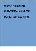 LML4810 Assignment 1 (ANSWERS) Semester 2 2023 Due date : 21st august 2023