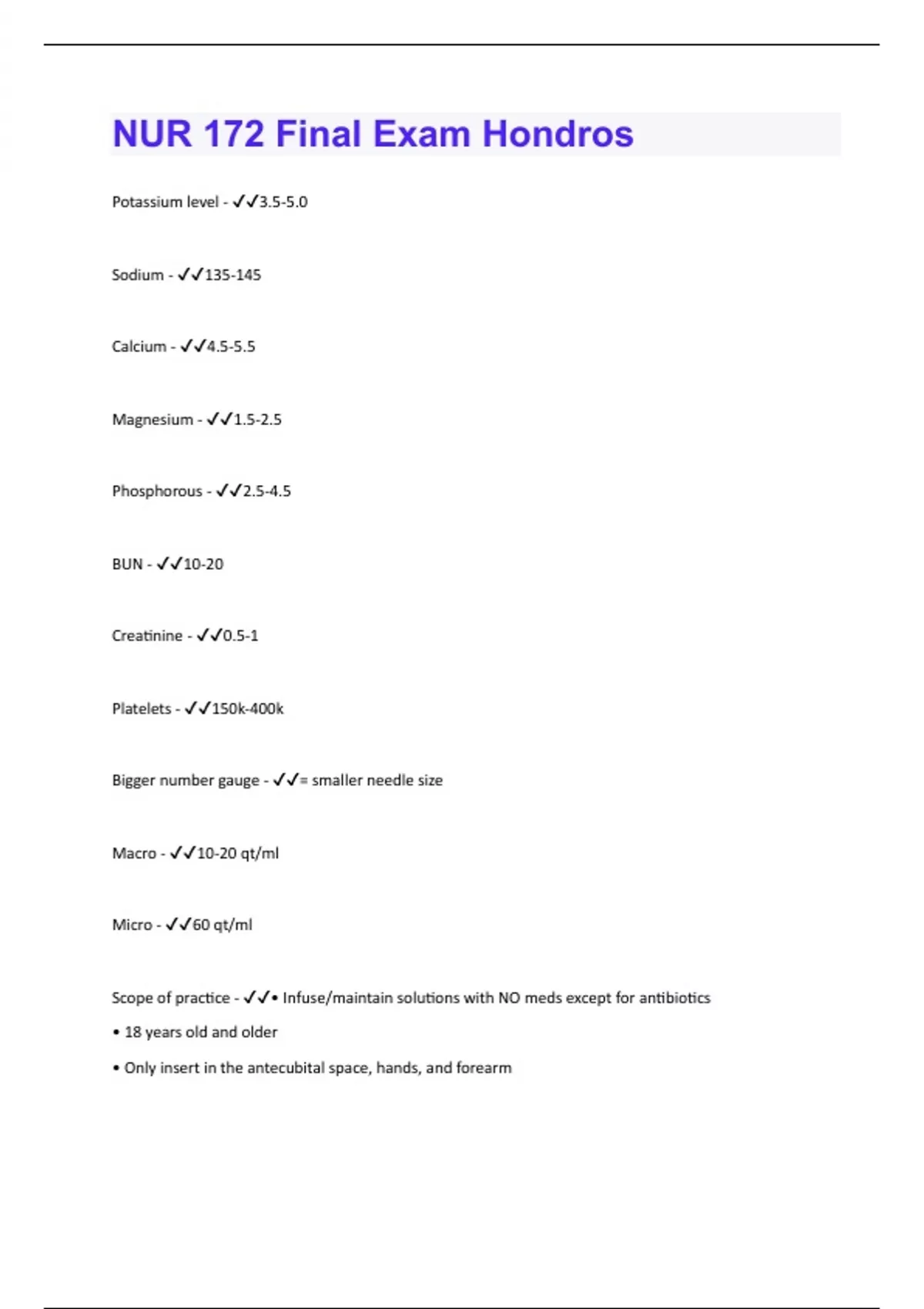 NUR 172 Final Exam Hondros | 108 Questions and Answers(A+ Solution ...