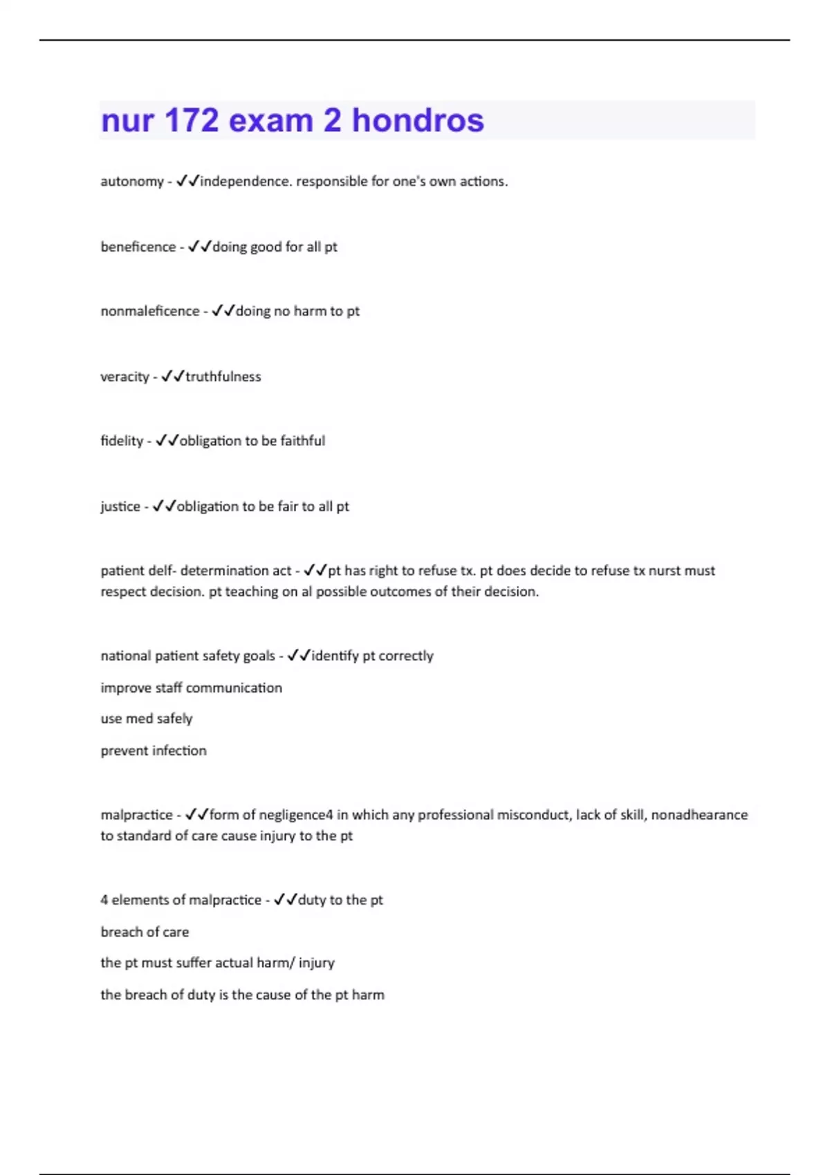 nur 172 exam 2 hondros| Questions and Answers with complete - Nur 172 ...