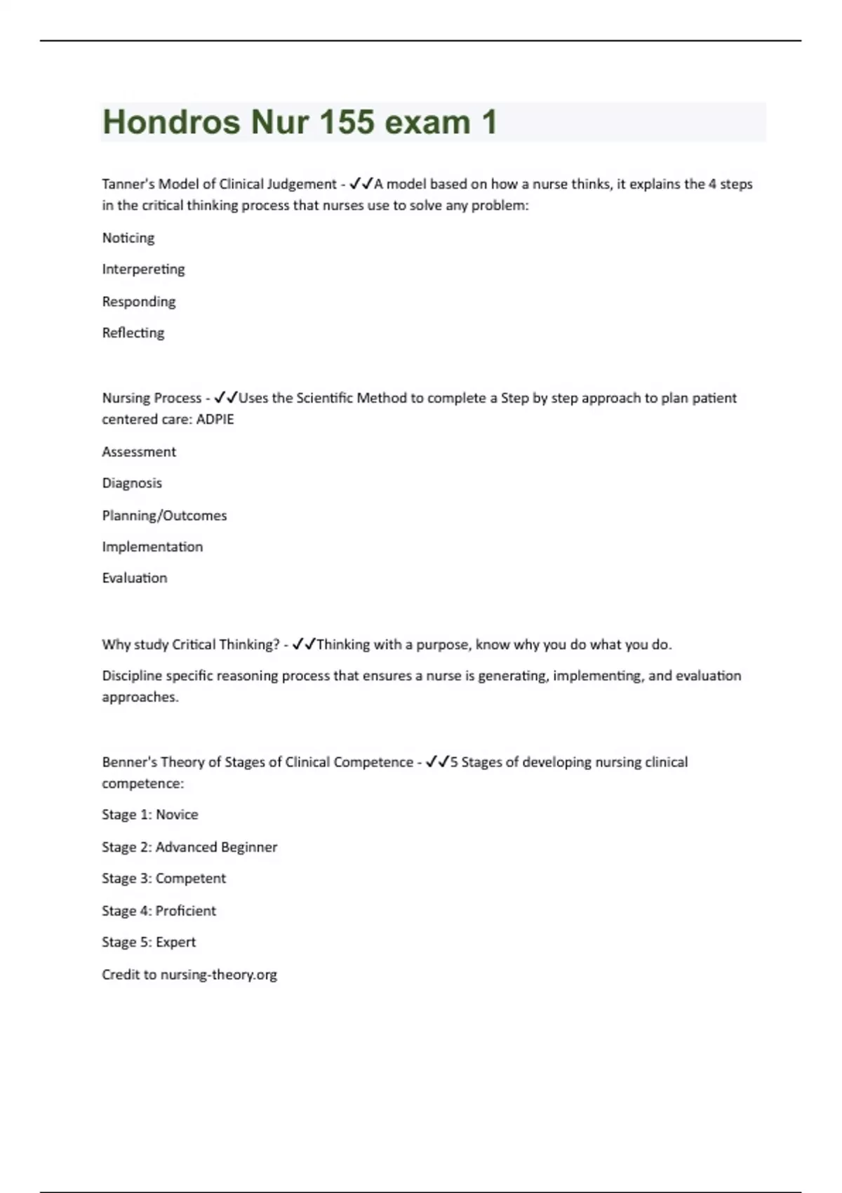 Hondros Nur 155 exam 1| 53 Questions and Answers with complete ...