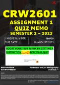 CRW2601 ASSIGNMENT 1 QUIZ MEMO - SEMESTER 2 - 2023 - UNISA - DUE DATE&colon; - 18 AUGUST 2023 &lpar;100&percnt; PASS - GUARANTEED&rpar; 