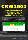 CRW2602 ASSIGNMENT 1 QUIZ MEMO - SEMESTER 2 - 2023 - UNISA - DUE DATE&colon; - 25 AUGUST 2023 &lpar;100&percnt; PASS - GUARANTEED&rpar; 