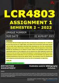 LCR4803 ASSIGNMENT 1 MEMO - SEMESTER 2 - 2023 - UNISA - DUE DATE: - 22 AUGUST 2023 (DETAILED MEMO – FULLY REFERENCED – 100% PASS - GUARANTEED) 