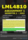 LML4810 ASSIGNMENT 1 MEMO - SEMESTER 2 - 2023 - UNISA - DUE DATE: - 21 AUGUST 2023 (DETAILED MEMO – FULLY REFERENCED – 100% PASS - GUARANTEED) 