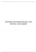 TEST BANK FOR HUMAN BIOLOGY, 12TH EDITION BY SYLVIA MADER