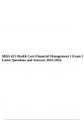 MHA 625 Health Care Financial Management 1 Exam 1 Latest Questions and Answers 2023-2024.