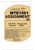 MTE1501 ASSIGNMENT 04 DUE 20 AUGUST 2023