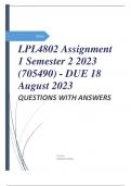 LPL4802 Assignment 1 Semester 2 2023 (705490) - DUE 18 August 2023