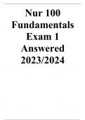 Nur 100 Fundamentals Exam 1 Answered 2023/2024