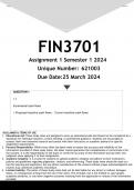FIN3701 Assignment 1 (ANSWERS) Semester 1 2024 - DISTINCTION GUARANTEED