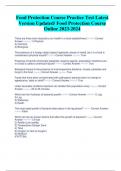 Food Protection Course Practice Test Latest  Version Updated&sol; Food Protection Course  Online 2023-2024