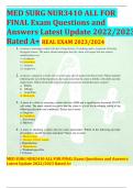 MED SURG NUR3410 ALL FOR  FINAL Exam Questions and  Answers Latest Update 2022/2023  Rated A+ REAL EXAM 2023/2024 MED SURG NUR3410 ALL FOR FINAL Exam Questions and Answers  Latest Update 2022/2023 Rated A+ 1. A nurse is assessing a client who has a long h
