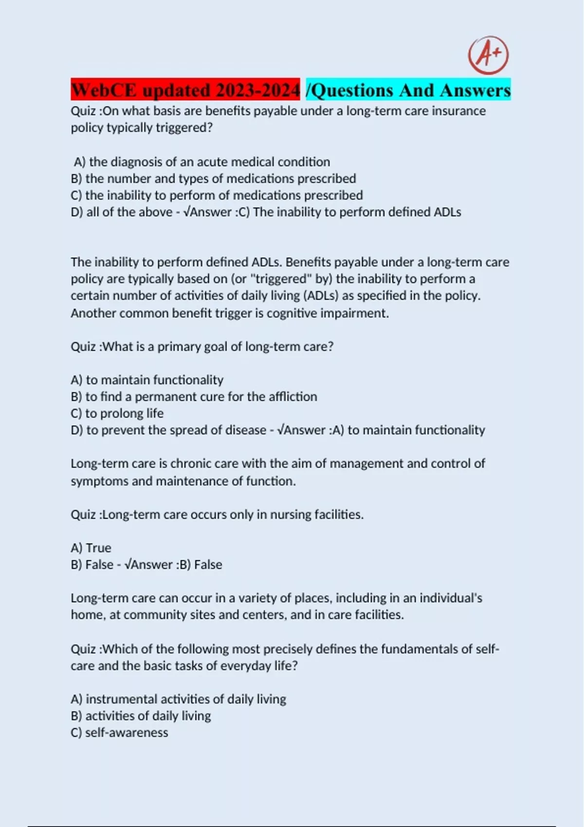 WebCE updated /Questions And Answers - WebCE updated 2023-2024 ...