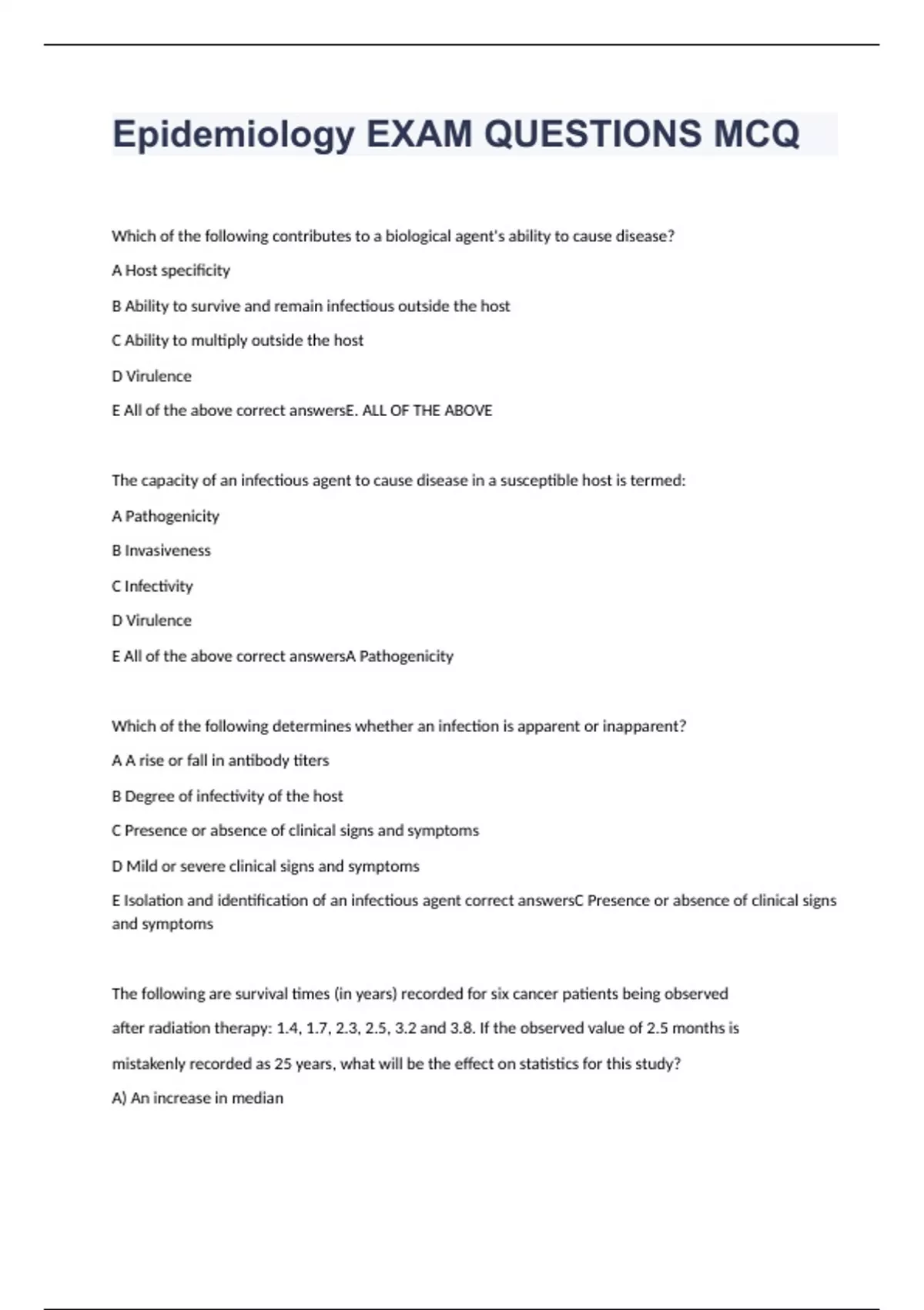 Epidemiology EXAM QUESTIONS MCQ 2023 with 100 correct answers