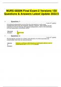 NURS 6660N Final Exam-2 Versions 150 Questions & Answers Latest Update 2022/2