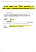 NURS 6660N Final Exam-2 Versions 150 Questions & Answers Latest Update 2022&sol;2