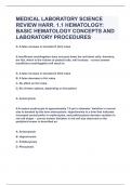 MEDICAL LABORATORY SCIENCE REVIEW HARR&period; 1&period;1 HEMATOLOGY BASIC HEMATOLOGY CONCEPTS&vert;UPDATED&VERIFIED&vert;100&percnt; SOLVED&vert;GUARANTEED SUCCESS