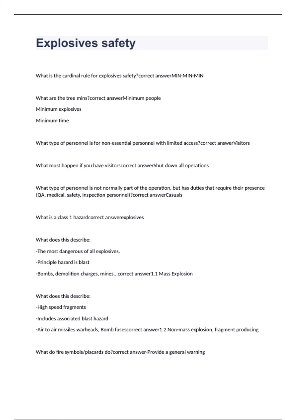 Explosives safety exam practice questions with correct answers - US ...