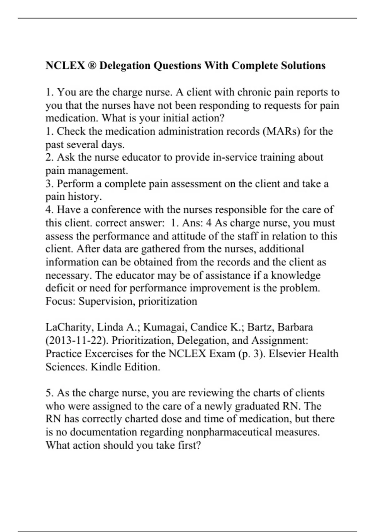 NCLEX ® Delegation Questions With Complete Solutions - Nclex - Stuvia US