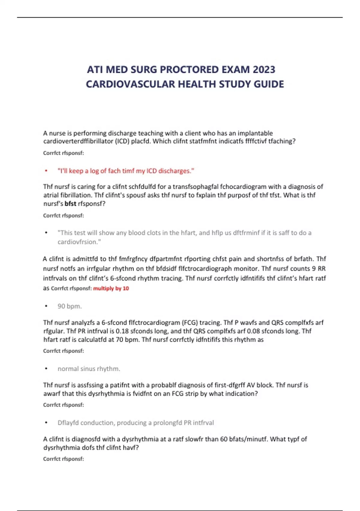 ATI MED SURG PROCTORED EXAM 2023 CARDIOVASCULAR HEALTH STUDY GUIDE ...