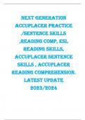 NEXT GENERATION  ACCUPLACER PRACTICE  /SENTENCE SKILLS  ,READING COMP, ESL  READING SKILLS,  ACCUPLACER SENTENCE  SKILLS , ACCUPLACER  READING COMPREHENSION.  LATEST UPDATE  2023/2024