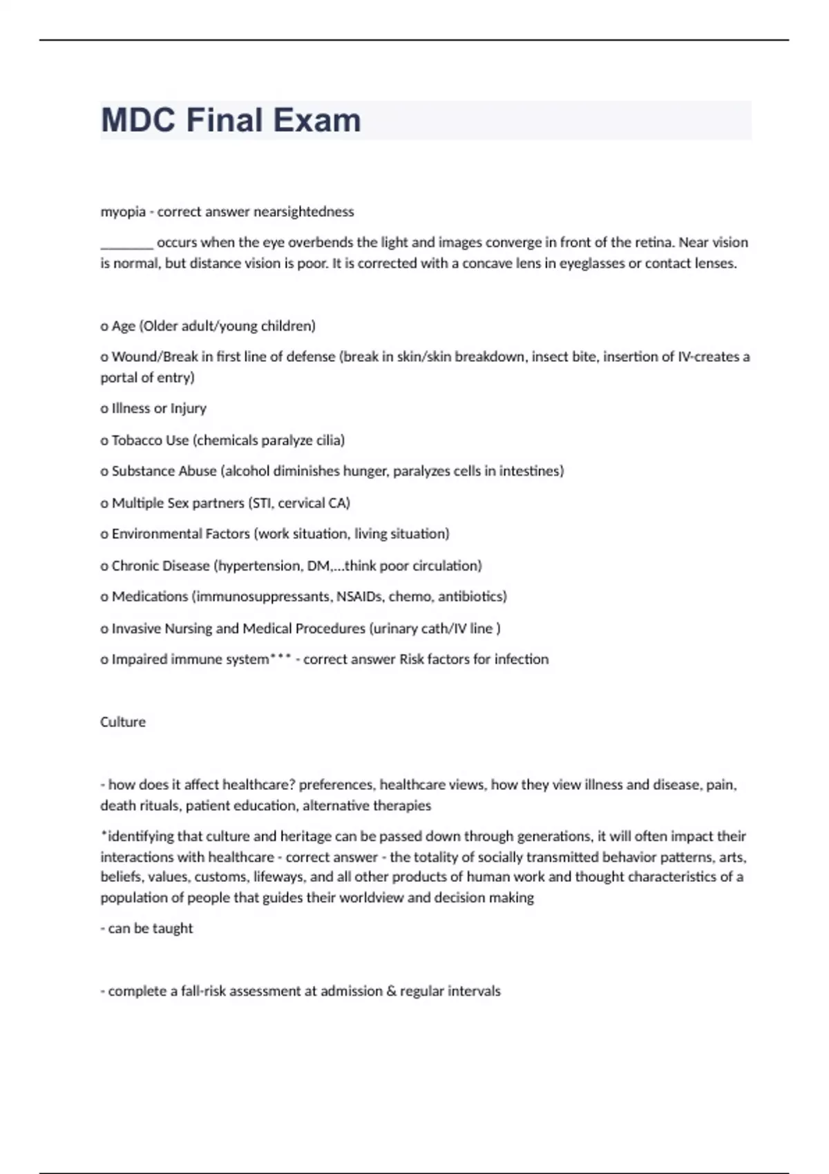MDC Final Exam question and answers rated A+ 2023 - MDC - Stuvia US