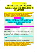 Exam HESI RN EXIT EXAM TEST BANK (Latest updated, 2022-2023)(900 Q & A) (VERIFIED  BATON ROUGE COMMUNITY COLLEGE NURSING MED-SURGE HESI EXIT EXAM NEW LATEST UPDATE 2022/2023 TEST-BANK WITH