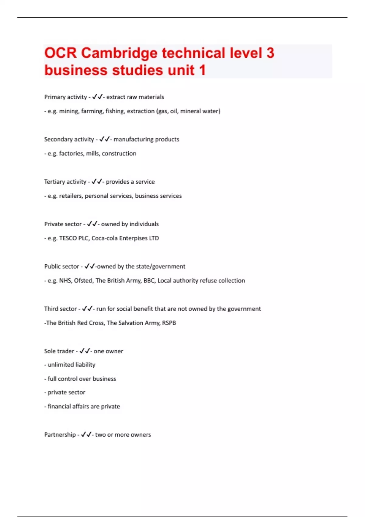 OCR Cambridge technical level 3 business studies unit 1 exam 1 Already ...