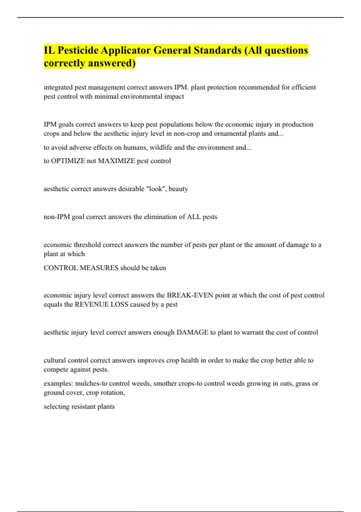 Il pesticide applicator general standards all questions correctly