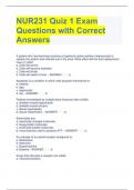 NUR231 Quiz 1 Exam Questions with Correct Answers 