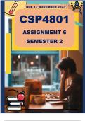 CSP4801 Assignment 6 (COMPLETE ANSWERS) Semester 2 2023 - DUE 17 NOVEMBER 2023