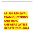 AZ-104 RENEWAL  EXAM QUESTIONS  AND 100&percnt;  ANSWERS LATEST  UPDATE 2023-2024