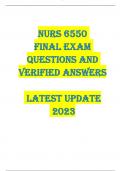 NURS 6550  FINAL EXAM  QUESTIONS AND  VERIFIED ANSWERS     LATEST UPDATE   2023