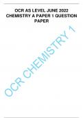 OCR AS LEVEL JUNE 2022 CHEMISTRY A PAPER 1 QUESTION PAPER OCR AS LEVEL JUNE 2022 CHEMISTRY A PAPER 1 QUESTION PAPER  Tuesday 17 May 2022 &ndash; Morning AS Level Chemistry A H032&sol;01 Breadth in chemistry Time allowed&colon; 1 hour 30 minutes INSTRUCTIONS &bull; Use black i