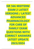 NR 566 MIDTERM  EXAM 2 LATEST  VERSIONS / LATEST  ADVANCED PHARMACOLOGY FOR CARE OF FAMILY EXAM QUESTIONS WITH  CORRECT ANSWERS  LATEST UPDATE  2023/2024