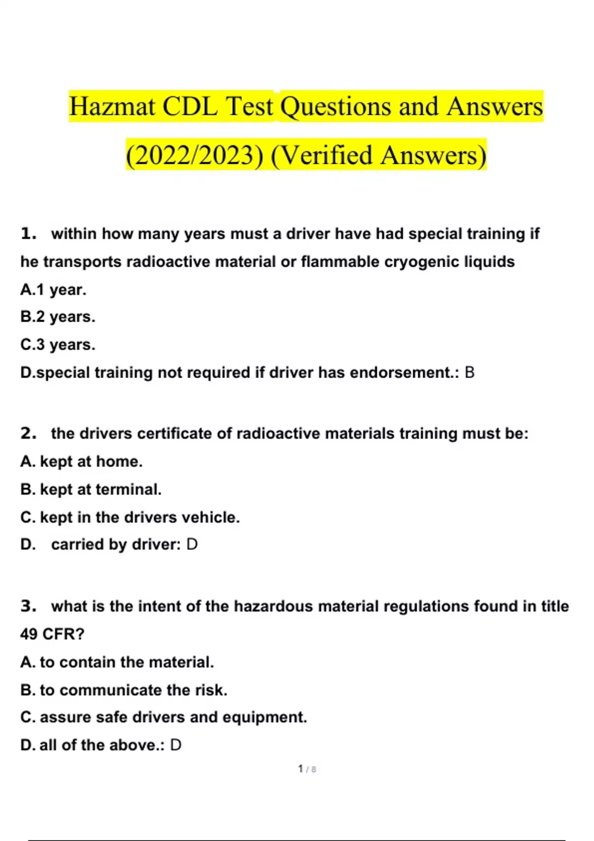 CDL Test Questions and Answers Latest [100% correct answers] - CDL - Stuvia  US