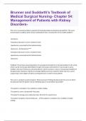 Brunner and Suddarth's Textbook of Medical Surgical Nursing- Chapter 54: Management of Patients with Kidney Disorders | Questions and Answers(A+ Solution guide)
