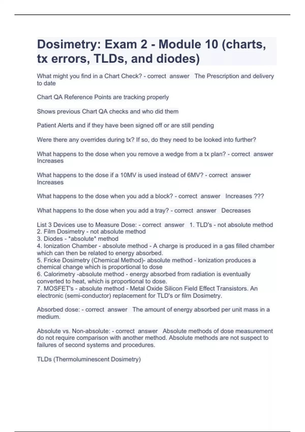 Dosimetry Questions with complete solution 2023 Dosimetry Stuvia US