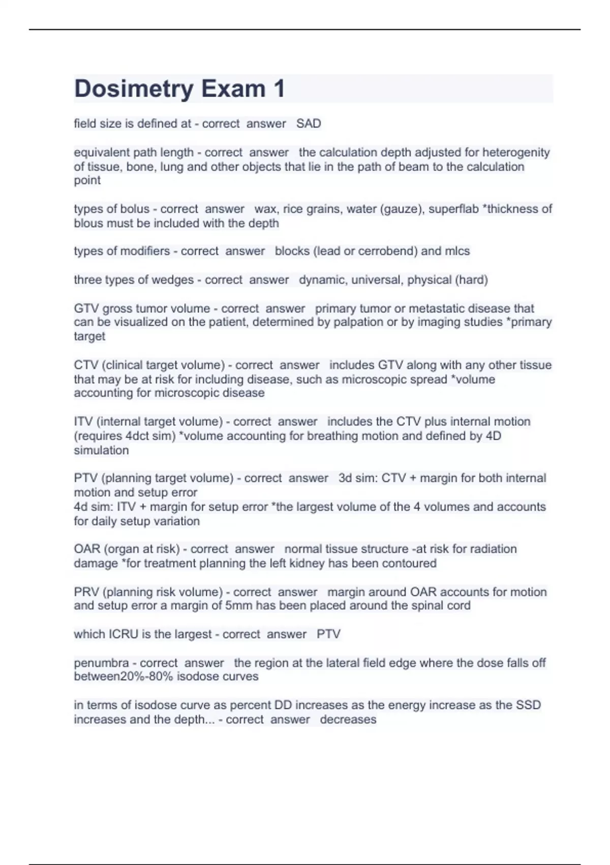 Dosimetry Exam 1 Question and answers 100 correct 2023 Dosimetry