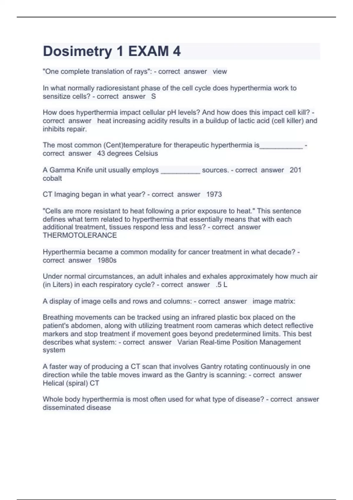 Dosimetry 1 EXAM 4 Question and answers correctly solved 2023