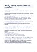 NTR 241 Exam 2 Carbohydrates and Lipids Question and answers 100&percnt; correct 2023