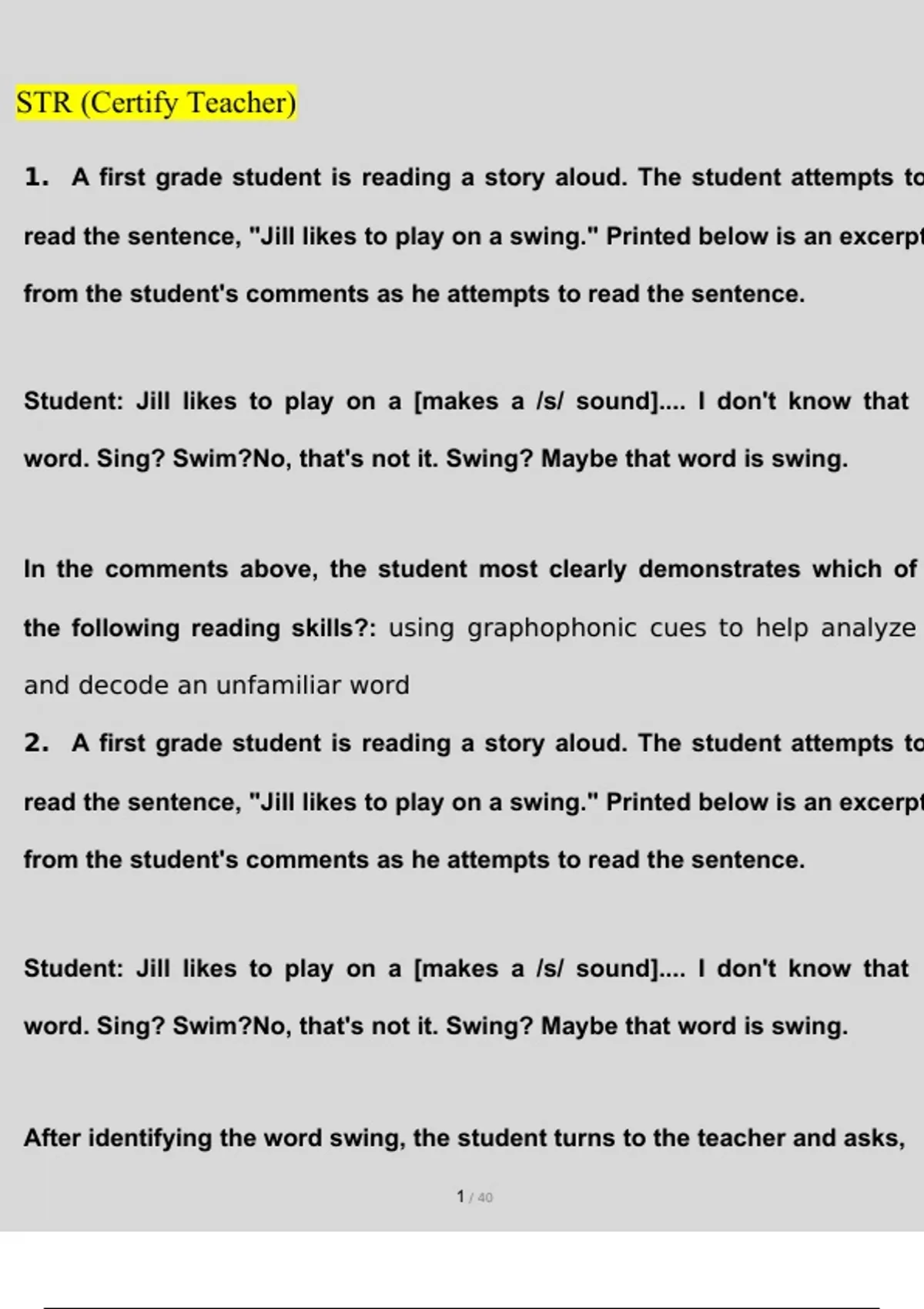 STR (Certify Teacher) 2025 Updated Questions and Answers Latest (2025 / ...