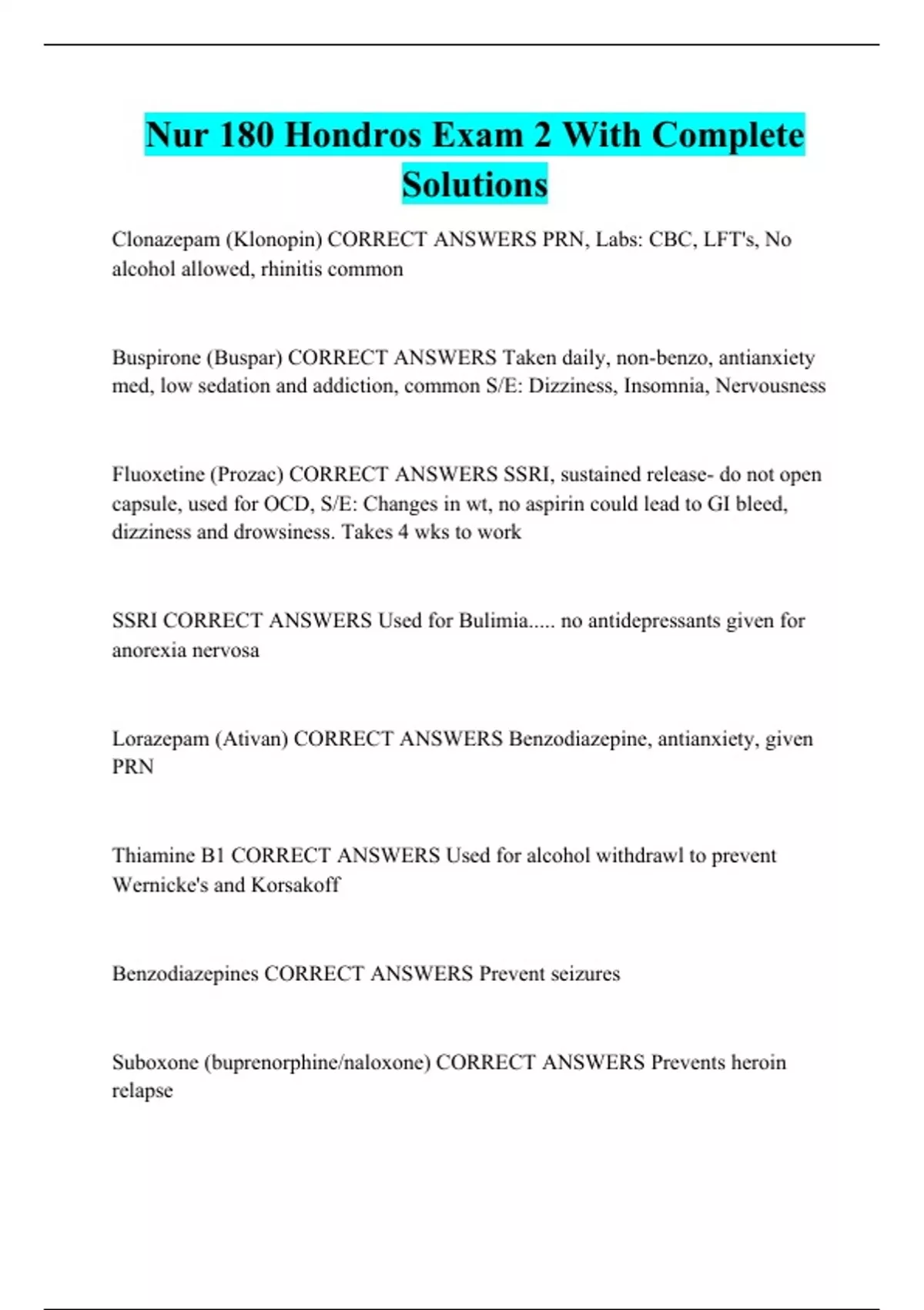 Nur 180 Hondros Exam 2 With Complete Solutions - Nur 180 Hondros ...