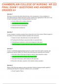 CHAMBERLAIN COLLEGE OF NURSING NR 222 FINAL EXAM 1 QUESTIONS AND ANSWERS GRADED A+