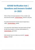 ASVAB Verification test &vert; Questions and Answers Graded A&plus; 2023